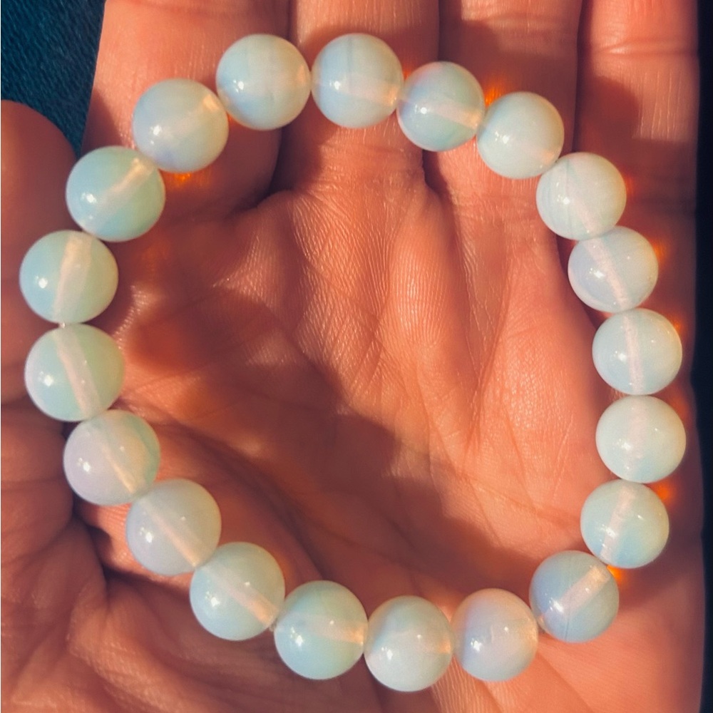 Handmade 10mm Natural Opal Beaded Stretch Bracelet